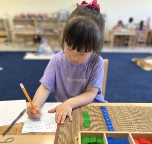 A young learner is actively participating in hands-on activities, enhancing their learning experience.