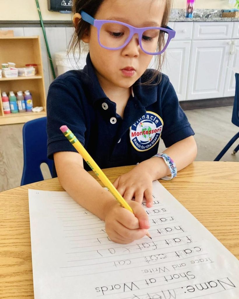 A bright and inviting classroom at Pinnacle Montessori of Forney, where children explore and learn through Montessori activities in a supportive environment.