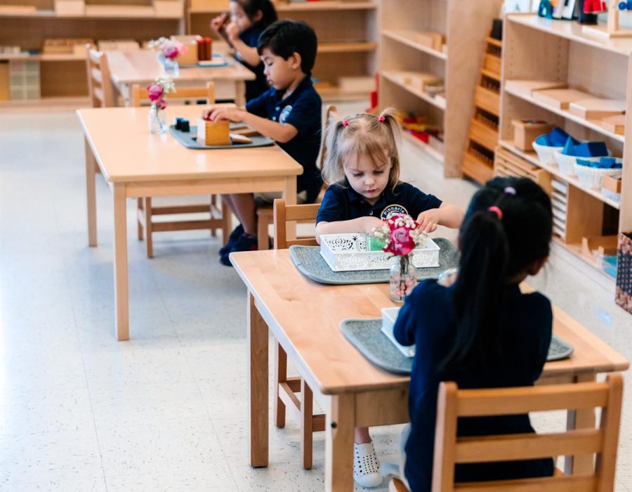 Children getting together on a Montessori activity at Pinnacle Montessori of Forney,